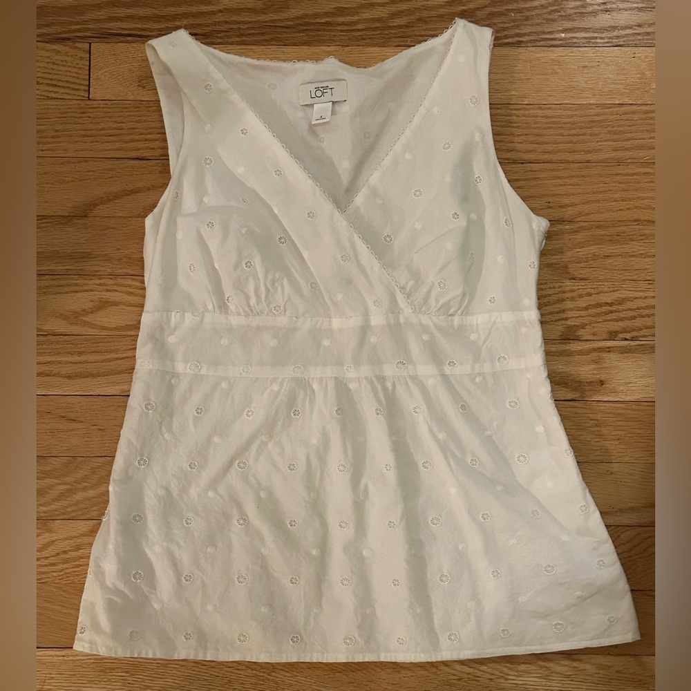 LOFT Women’s Sleeveless White Eyelet Top, Size 4
